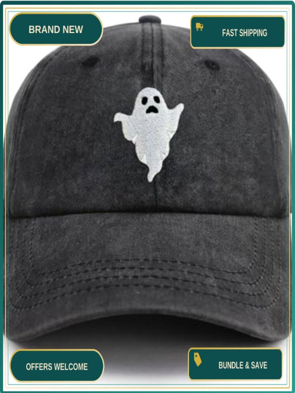 Halloween Ghost Embroidered Baseball Cap Adjustable Cotton Hat